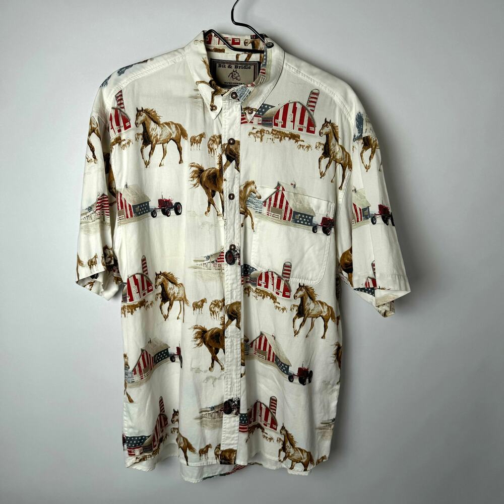 Bit‎ & Bridle Outfitters Vintage Western Button Up Shirt 90s Horse Americana